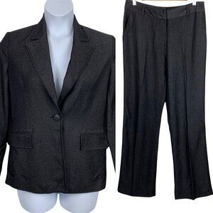 Chapter One Size 8 Suit Set Blazer Jacket Slacks Dark Gray Black Straight Leg